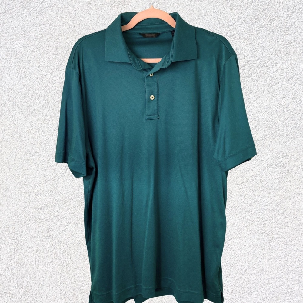 Saks Fifth Avenue Polo Shirt Business Casual Men XL‎ Green Office Golf Classic